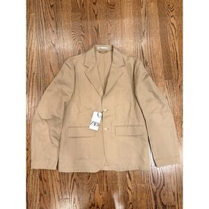 Zara Mens Jacket Blazer Tan Lined Single Button Mens Size US L  NWT